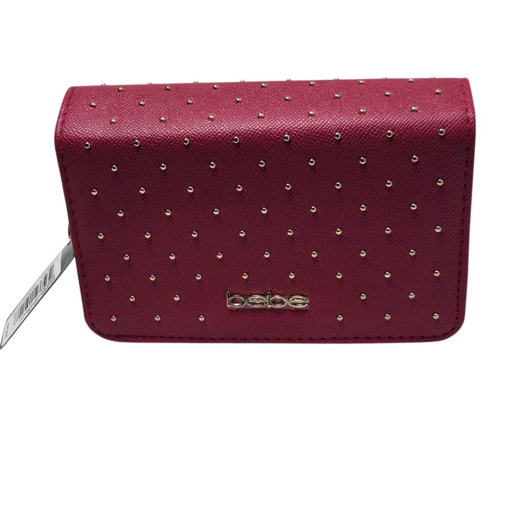 Bebe Faux Leather Gold Studded Monogram Crossbody Pink